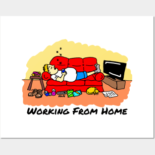 Working From Home Cartoon Posters and Art